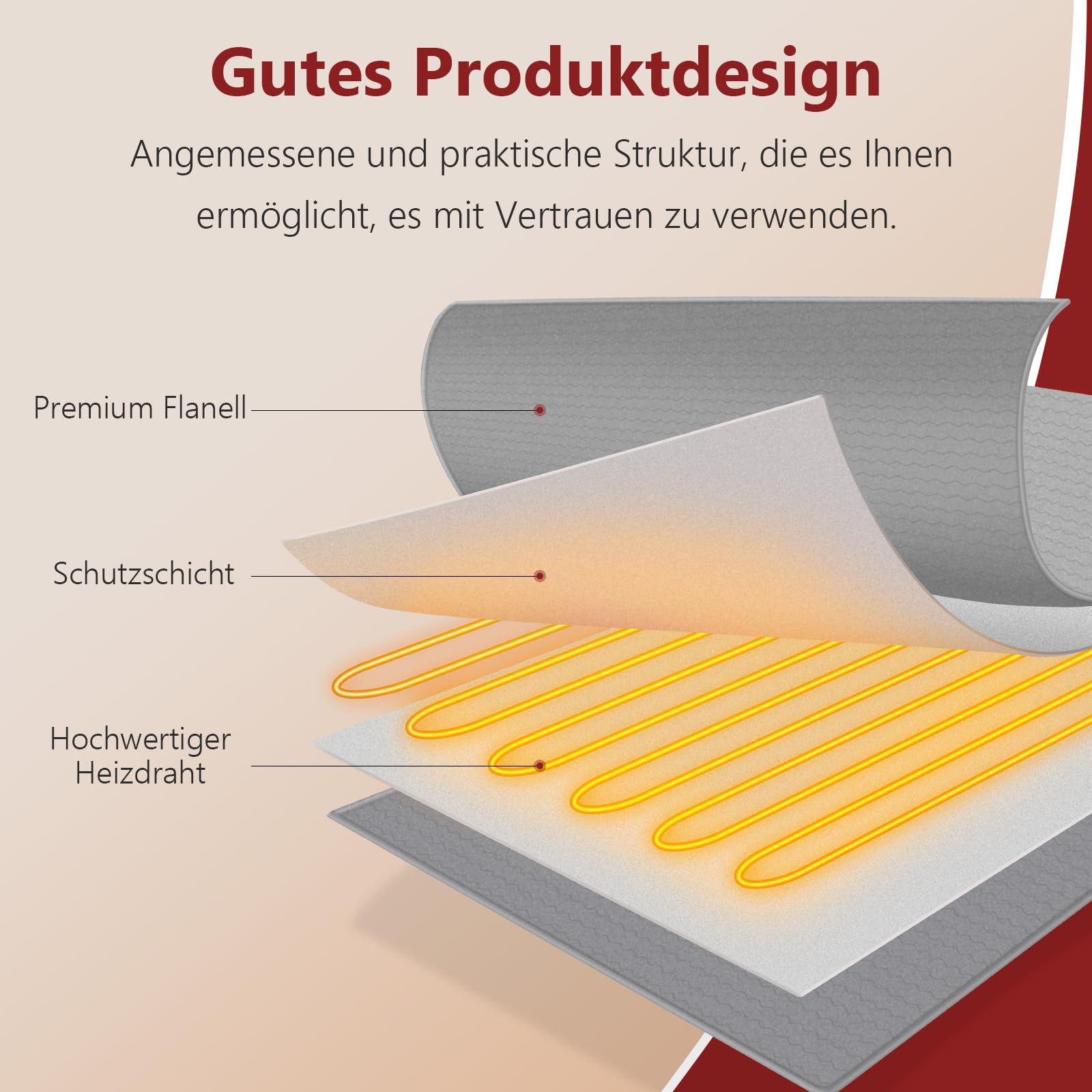 REDKEY Heizdecke mit Abschaltautomatik, 180x130 cm 9 Temperaturstufen & 1~5Stunden Auto-Off-Timer Überhitzungsschutz, Warm Elektrische Wärmedecke, Maschinenwaschbar Grau