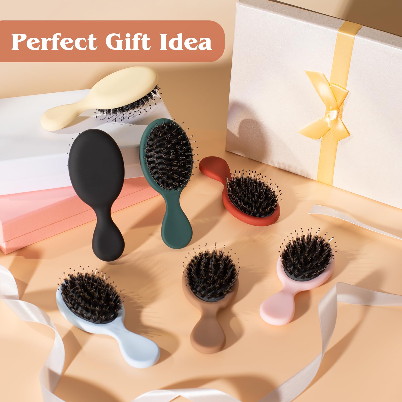 Mini cepillo de pelo de cerdas de jabalí, cepillo pequeño de cerdas de jabalí y nailon para mujeres y niños, pelo largo y corto para suavizar añadir brillo, cepillo de pelo de tamaño viaje para bolso,
