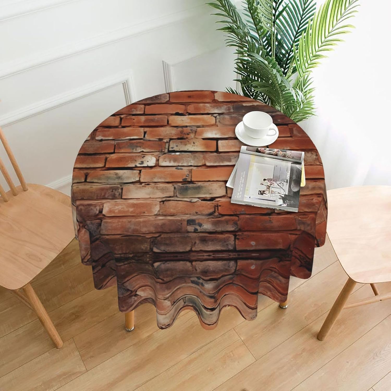 Red Brick Wall Print Wrinkle Free Dining Table Cover for Birthday Party Farmhouse Tablecloths Up to 60 x 60 Inches