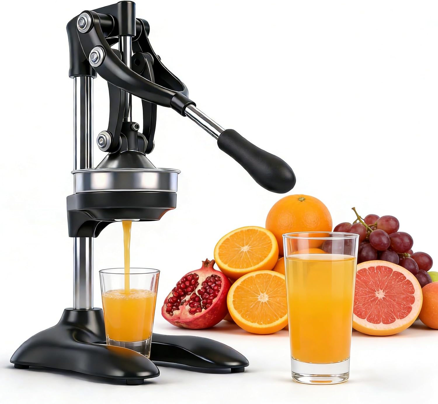 Heavy-Duty Stainless Steel Manual Juicer - Commercial & Home Use - 304 Industrial Grade for Oranges, Pomegranates, Grapes, Watermelons - Easy to Clean, Durable Cast Iron Lever Design