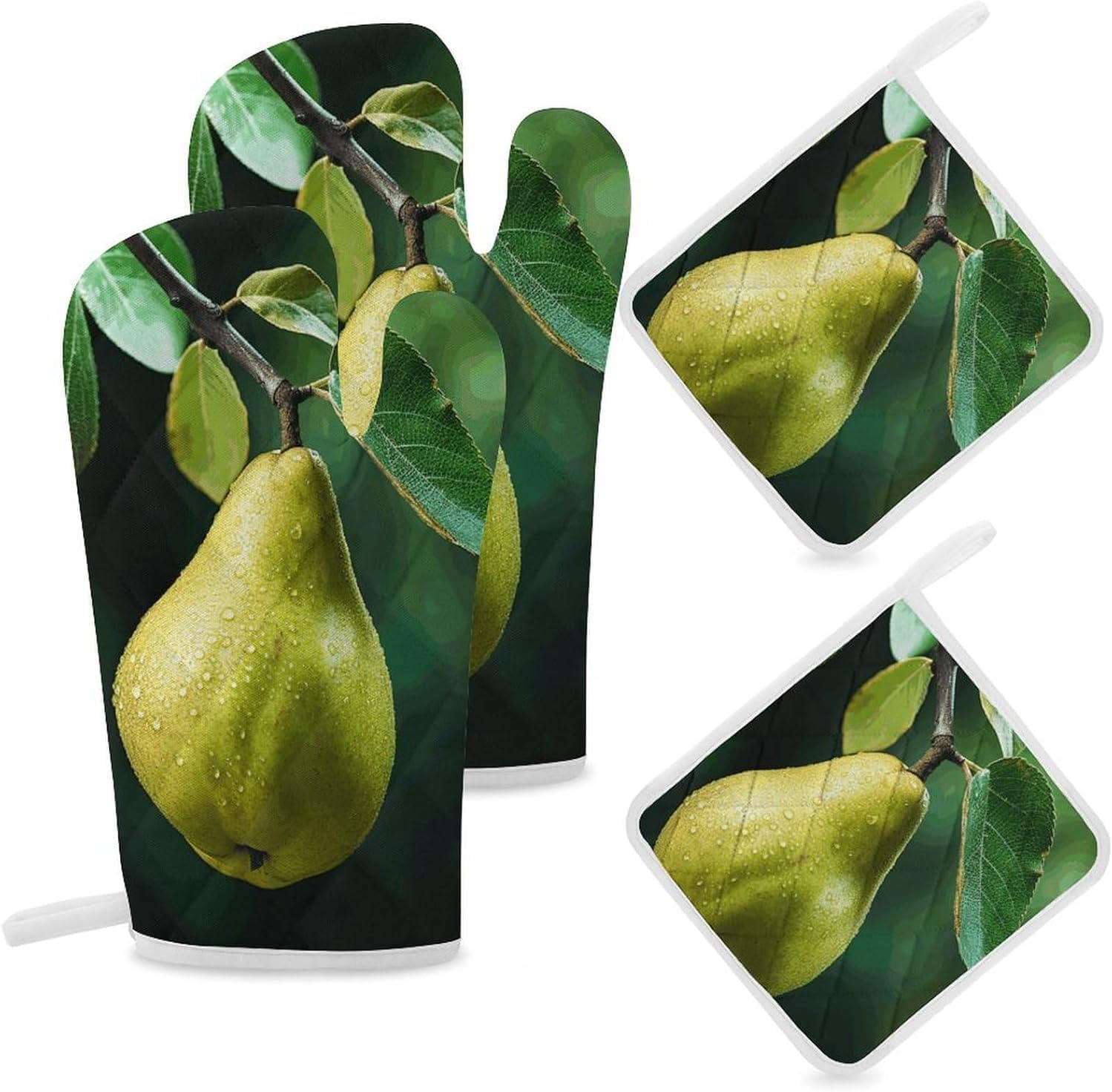 Heat Resistant Insulated Gloves and Pot Holders Set of 4 for Kitchen Use Microwave Oven Safeand Easy Grip for Hot Lids (4)