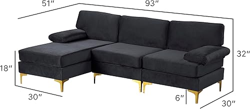 Miniatura 51 de Sofá modular moderno en forma de L, con diván extra ancho y patas doradas Gris,Negro -,Verde,Naranja,Gris oscuro,marino,Púrpura