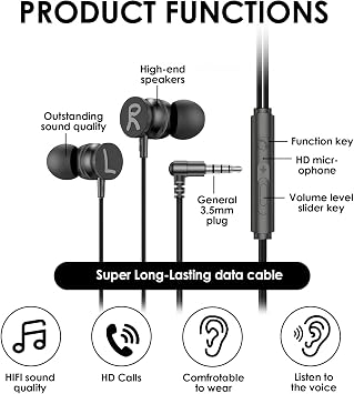 Wired In-Ear Earbuds 3.5mm with Volume Control Extra Bass Headphones | Extra Bass Sound, 3.5mm Audio Jack, Noise Isolating Design, In-Line Volume Control, Lightweight, Comfortable, for Wide Device