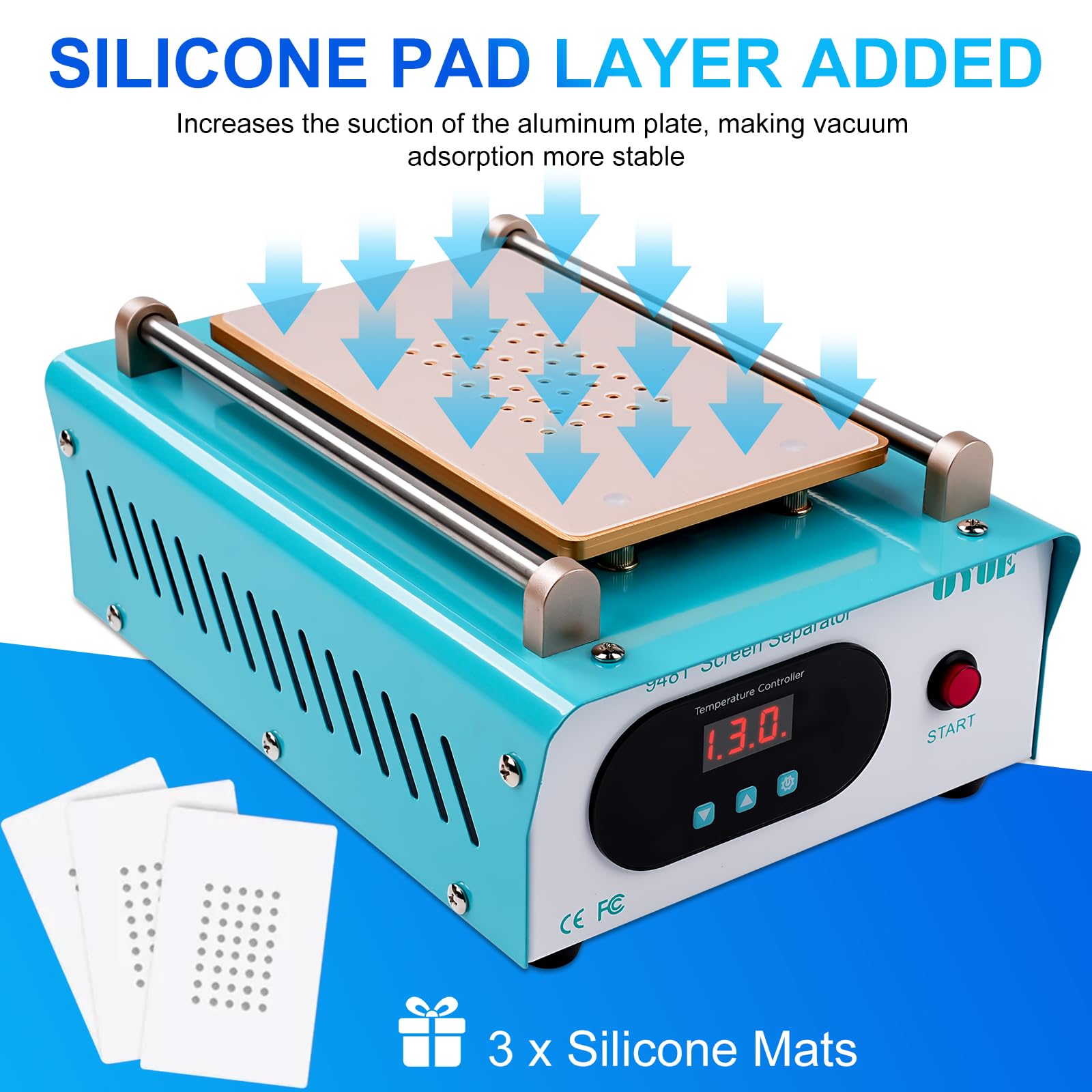 Separatore di Schermo del Telefono Cellulare Separatore di Schermo Caldo per telefoni Cellulare Piastra di Riscaldamento Riparazione del Telefono Cellulare con 3 pastiglie di Silicone Blu AC 220V.
