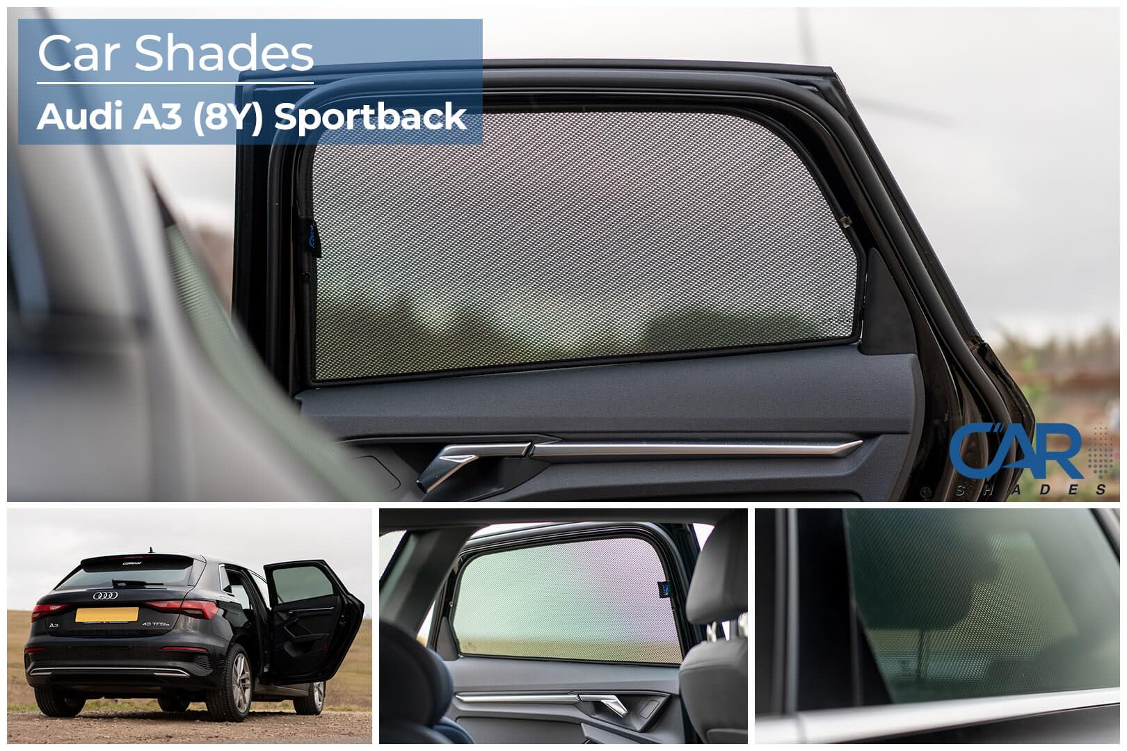 CAR SHADES Set (Porte Laterali Posteriori) Compatibile con Audi A3 8Y 5-Porte 2020- (2-Parti) Tendine Parasole su Misura