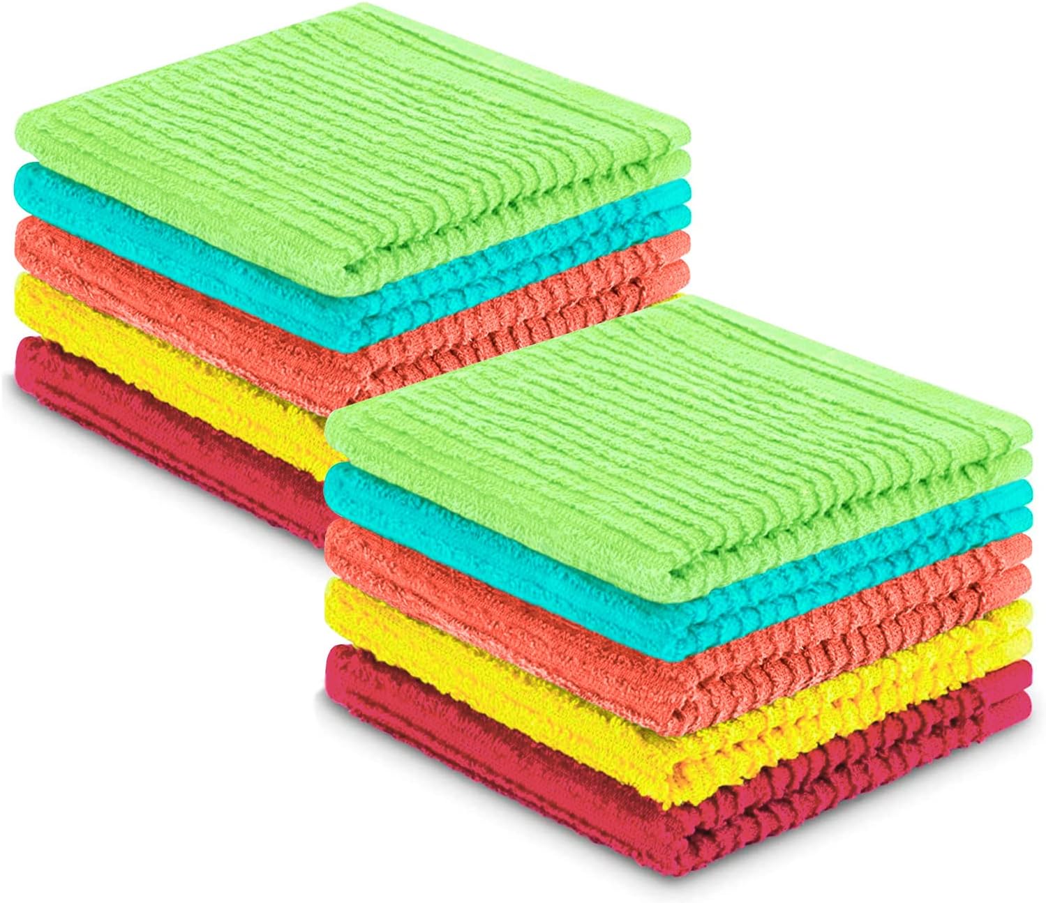 DecorRack 10 Pack Kitchen Dish Towels, 100% Cotton, 12 x 12 Inch, Small Dish Cloths, Perfect Cleaning Cloth for Washing Dishes, Kitchen, Bar, Counter and Car, Spring Colors (Pack of 10)