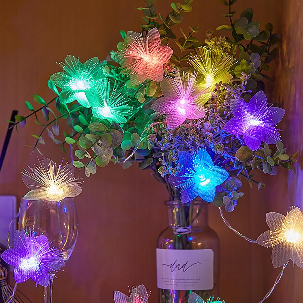 LED Fiber Optic Flower Lantern String - Copper Wire String Lights for Wedding, Party, Christmas Decor (8 Modes)