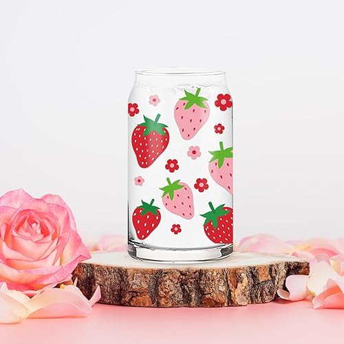Miniatura 7 de Whaline Taza de café helado de fresa para primavera y verano, paquete de 2 vasos de cerveza con tapa, cepillo de limpieza para regalos de oficina en