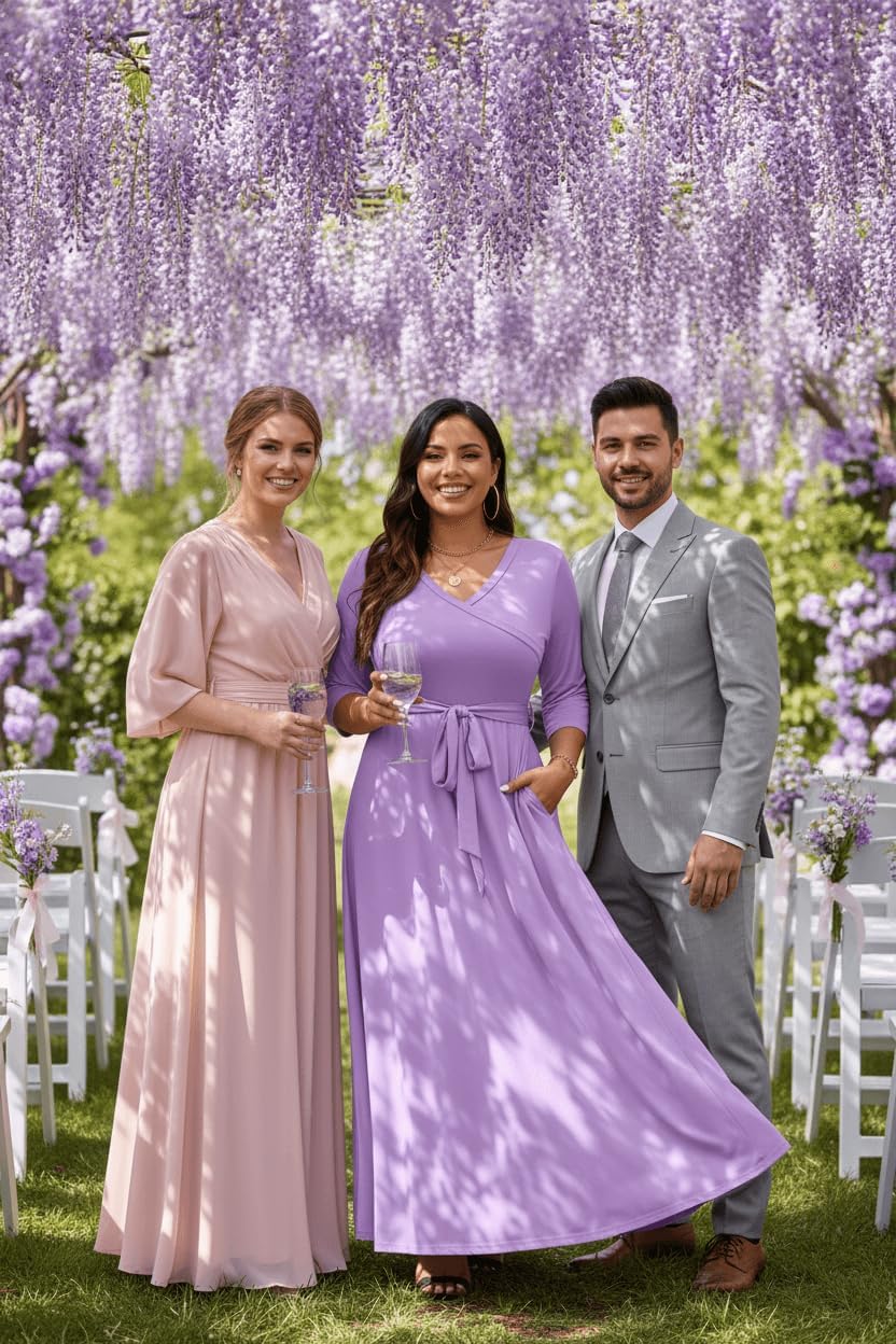 Runwind Plus Size Dress for Women - 3/4 Sleeve V Neck Maxi Dresses for Women (XL-6XL) - Image 2