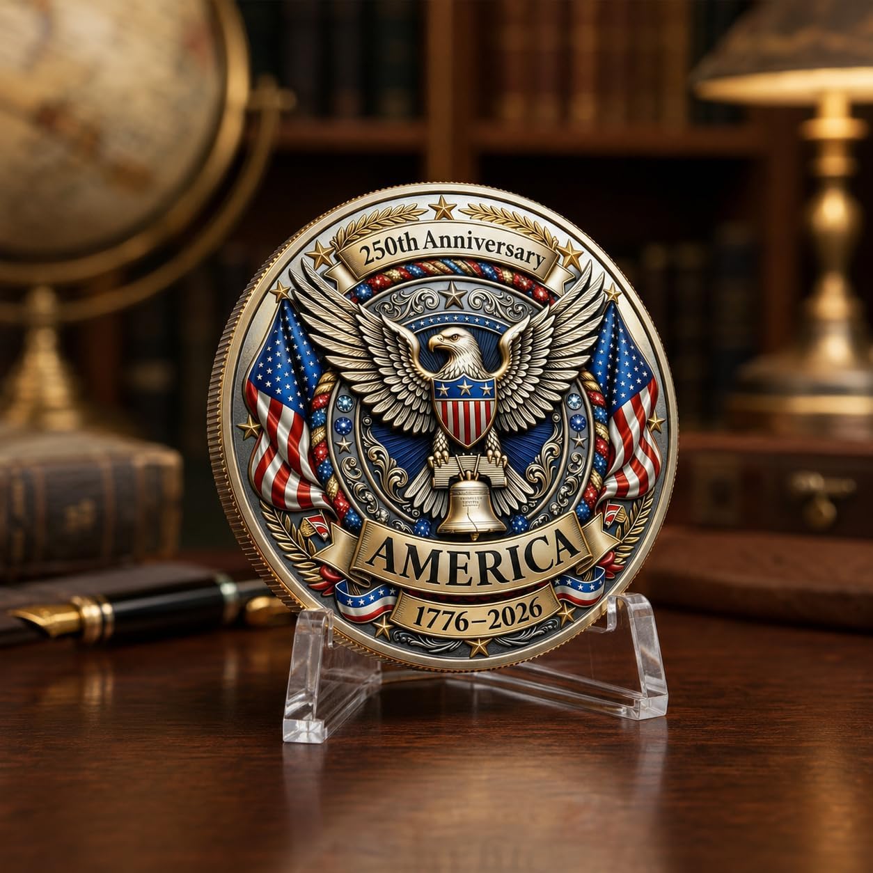 1776-2026 Patriotic Challenge Coin, Double-Sided Decorative Collectible Token, Eagle Style Keepsake for Desk Display, Shadow Box, Collectors Gift (20pc)