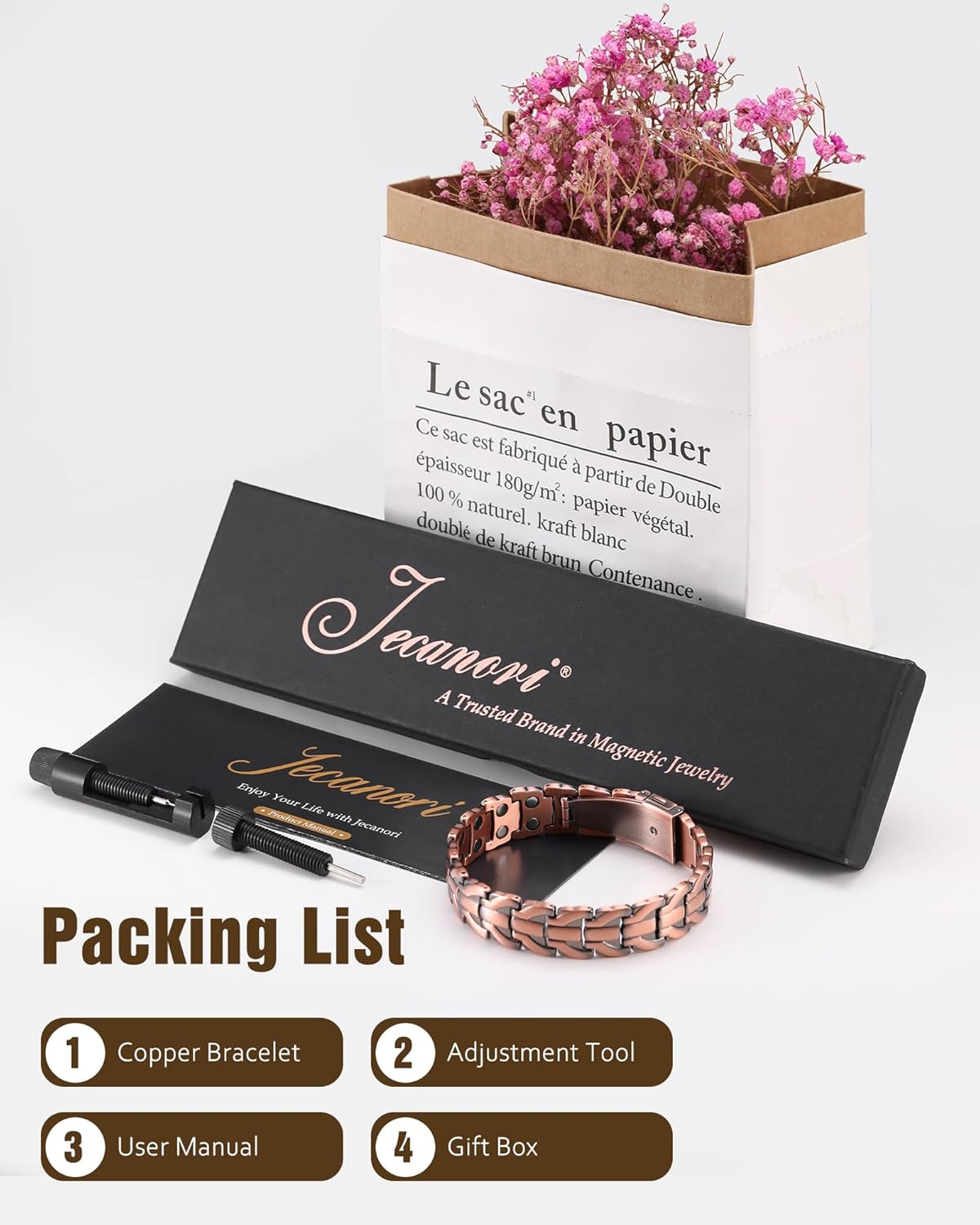 Jecanori Pure Copper Bracelet for Men, 2X Strength Magnetic Bracelets for Men with Fold-Over Clasp - Image 7