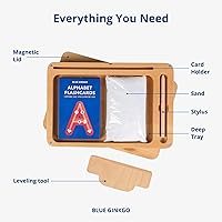 Vista 2 de BLUE GINKGO Montessori - Bandeja de arena de alta calidad con tapa, bandejas de madera profunda para escritura de arena en el aula, números, dibujo