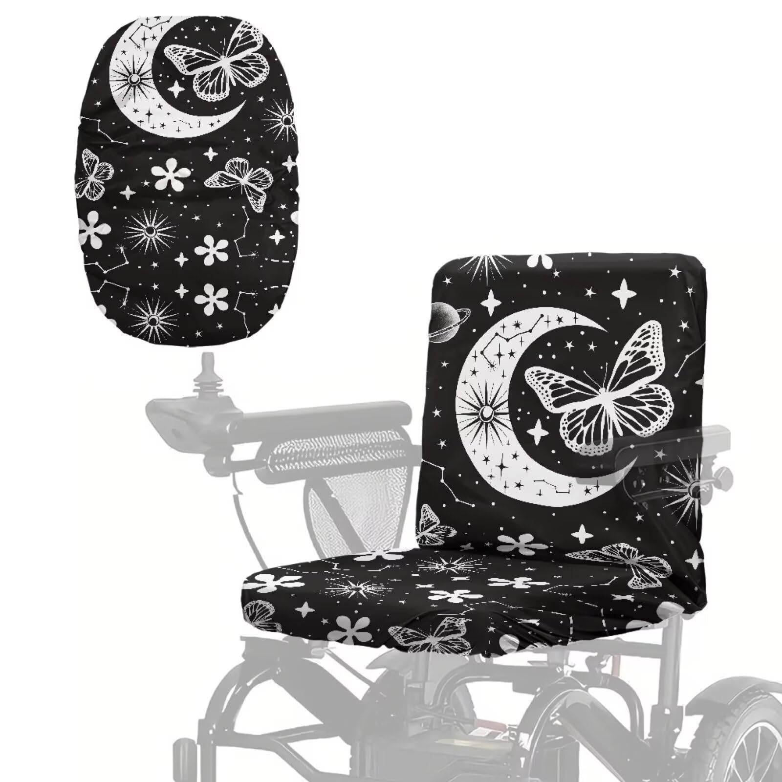 Poceacles Electric Wheelchair Seat Cover Dustproof Mobility Scooter Seat Protector Cover Outdoor Travel Accessories for Seniors Grandpa Grandma, Easy to Clean, Moon Butterfly Star Black