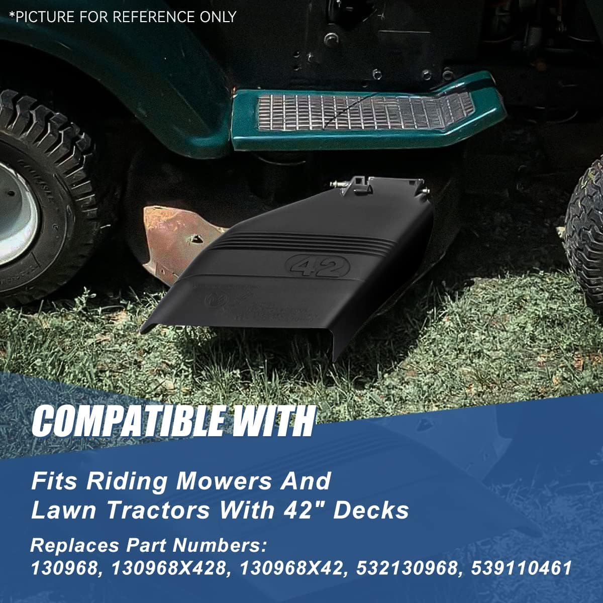 Auto Dynasty 42 Inches Right Grass Deflector Shield with Spring and Pivot Rod Compatible with Riding Mowers/Lawn Tractors - Matte Black