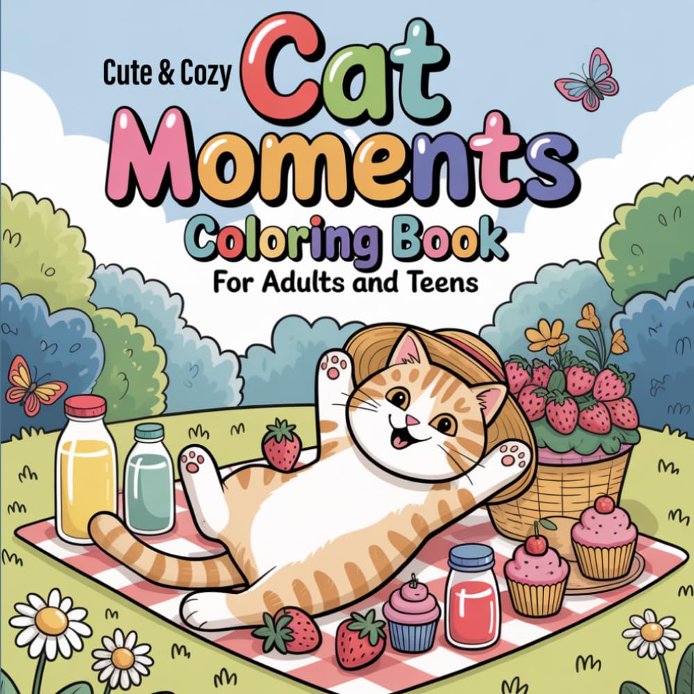 Cute & Cozy Cat Moments Coloring Book for Adults and Teens: Relaxing Cat Scenes, Adorable Adventures, and Stress Relief Coloring Pages