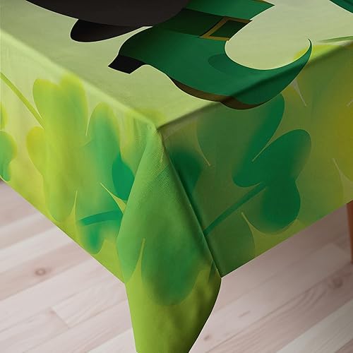 Miniatura 3 de Ambesonne Mantel del día de San Patricio, sombrero de duende y zapatos con maceta dorada con hojas de trébol, mantel rectangular para mesa de Verde