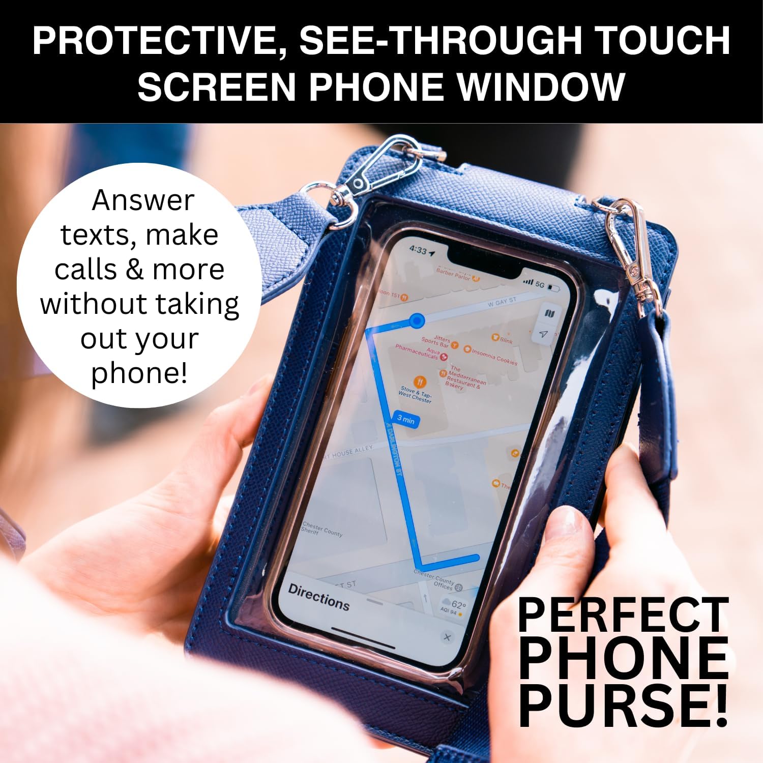 Save the Girls Crossbody Purse (Navy) - Touch Screen Handbag for Women - Zippered Pouch & Phone Sling Crossbody (Boca) - Image 2