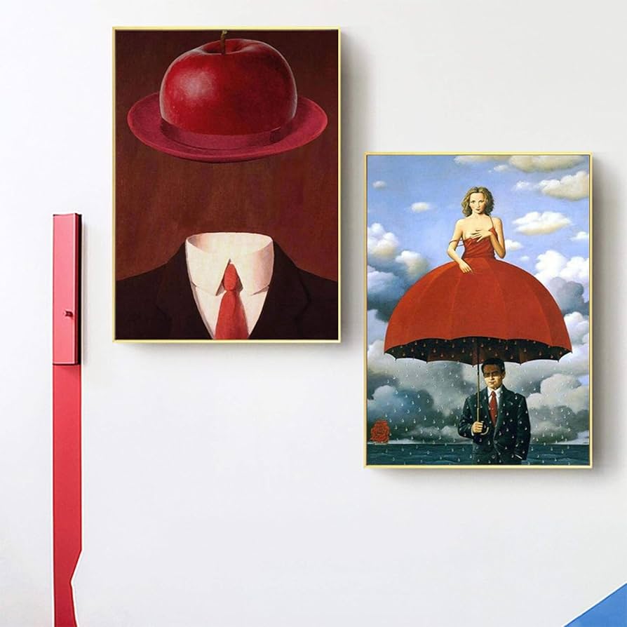 Amazon.co.jp: ルネマグリットレトロ抽象絵画赤いドレス傘