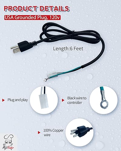 Miniatura 5 de Pieza de repuesto de cable de alimentación de CA de 6 pies para Traeger, Pit Boss, Camp Chef, Z-Grill y otras parrillas de pellets y ahumadores #
