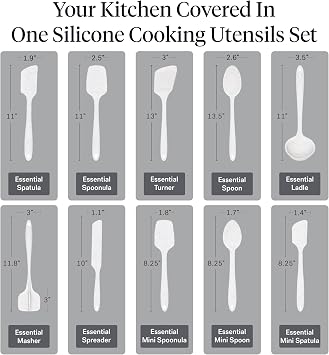 GIR: Get It Right 10-Piece Silicone Essentials Kitchen utensils set - Ladle, Spatula, Flip, Spoon & Spoonula - Non toxic cooking utensils for Nonstick Cookware, Cooking and Baking - Confetti