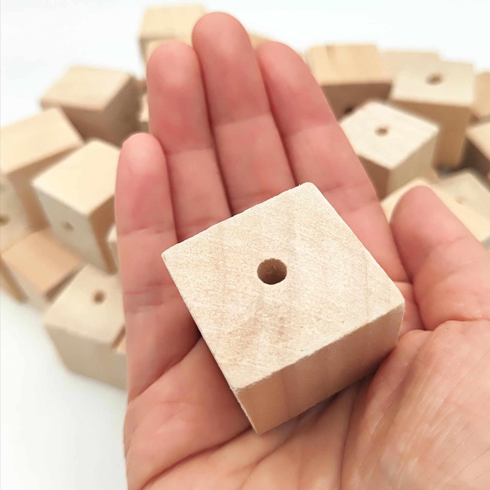 Wooden Cubes with Holes 3cm/50pcs, Unfinished Square Wood Beads Blocks Natural Blank Wood Cubes for DIY Craft - Image 3