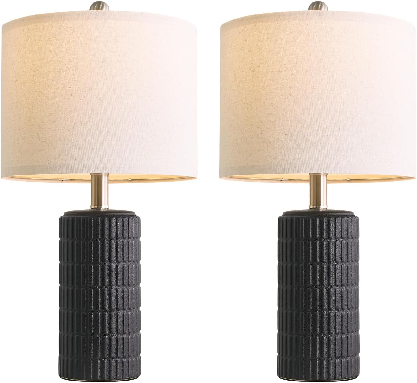 PoKat Small Table Lamps Set of 2 for Bedroom, 20.75'' Matte-Textured Farmhouse Ceramic Bedside Lamps for Night Stands, Stone-Like Modern Lamps for Living Room End Table Hallway Entryway Decor Black