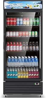 Commercial Beverage Refrigerator with Glass Door, 21.2 Cu.Ft Display Fridge Beverage Cooler with Customizable Lightbox Adjustable Shelves, Drink Fridge Merchandiser for Restaurant Shop, Black