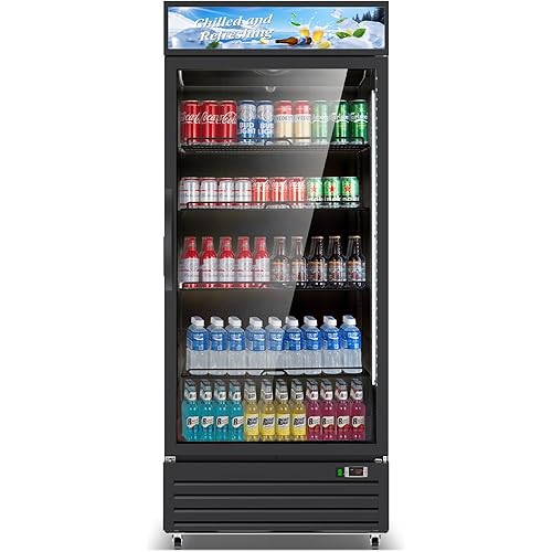 Commercial Beverage Refrigerator with Glass Door, 21.2 Cu.Ft Display Fridge Beverage Cooler with Customizable Lightbox Adjustable Shelves, Drink Fridge Merchandiser for Restaurant Shop, Black
