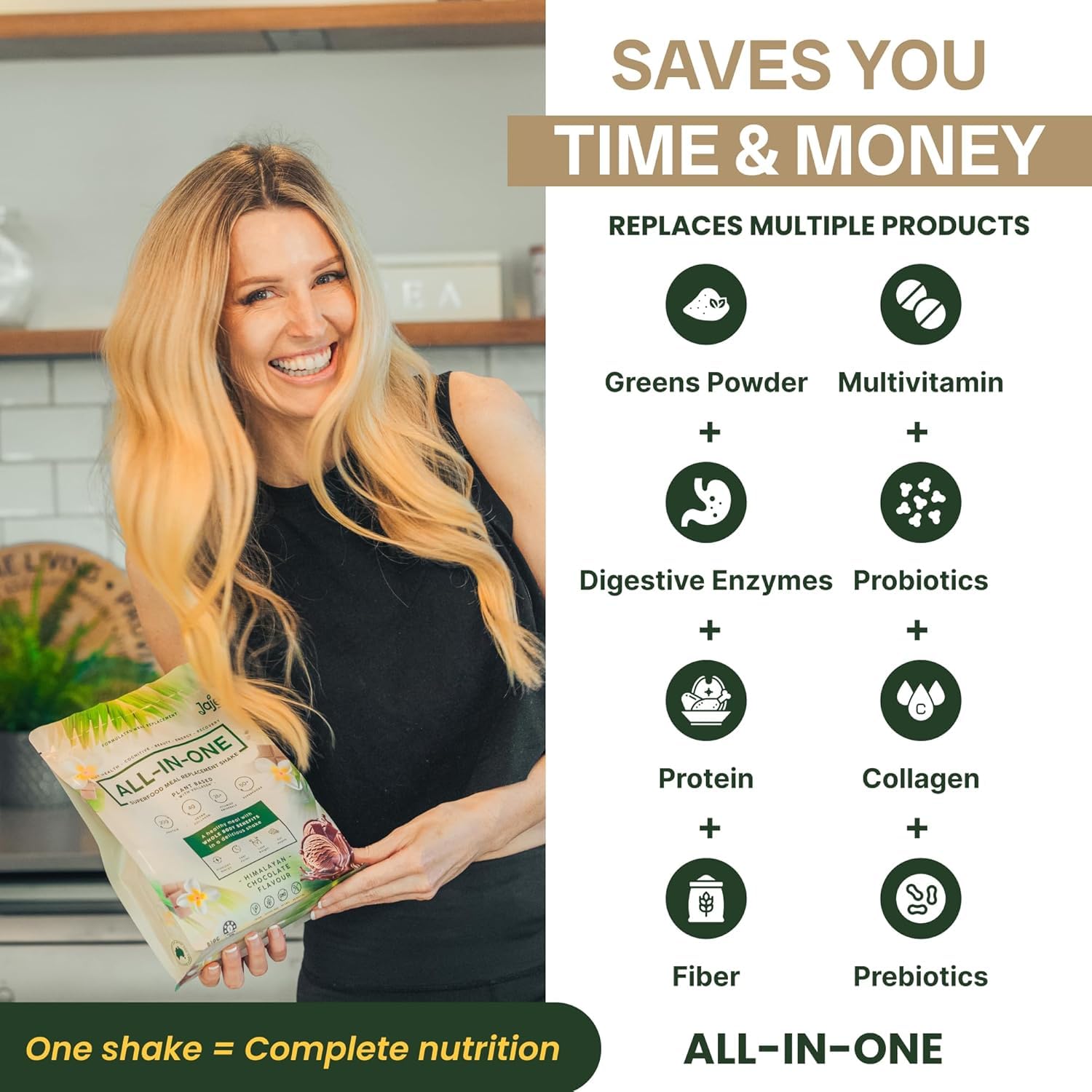 All-In-One Superfood Protein Shake | Complete Meal Replacement | 60+ Superfoods, 20g Plant Based Protein Powder Meal Replacement | Probiotics, Digestive Enzymes, 13g Fibre | Low Carb Weight Loss Shake