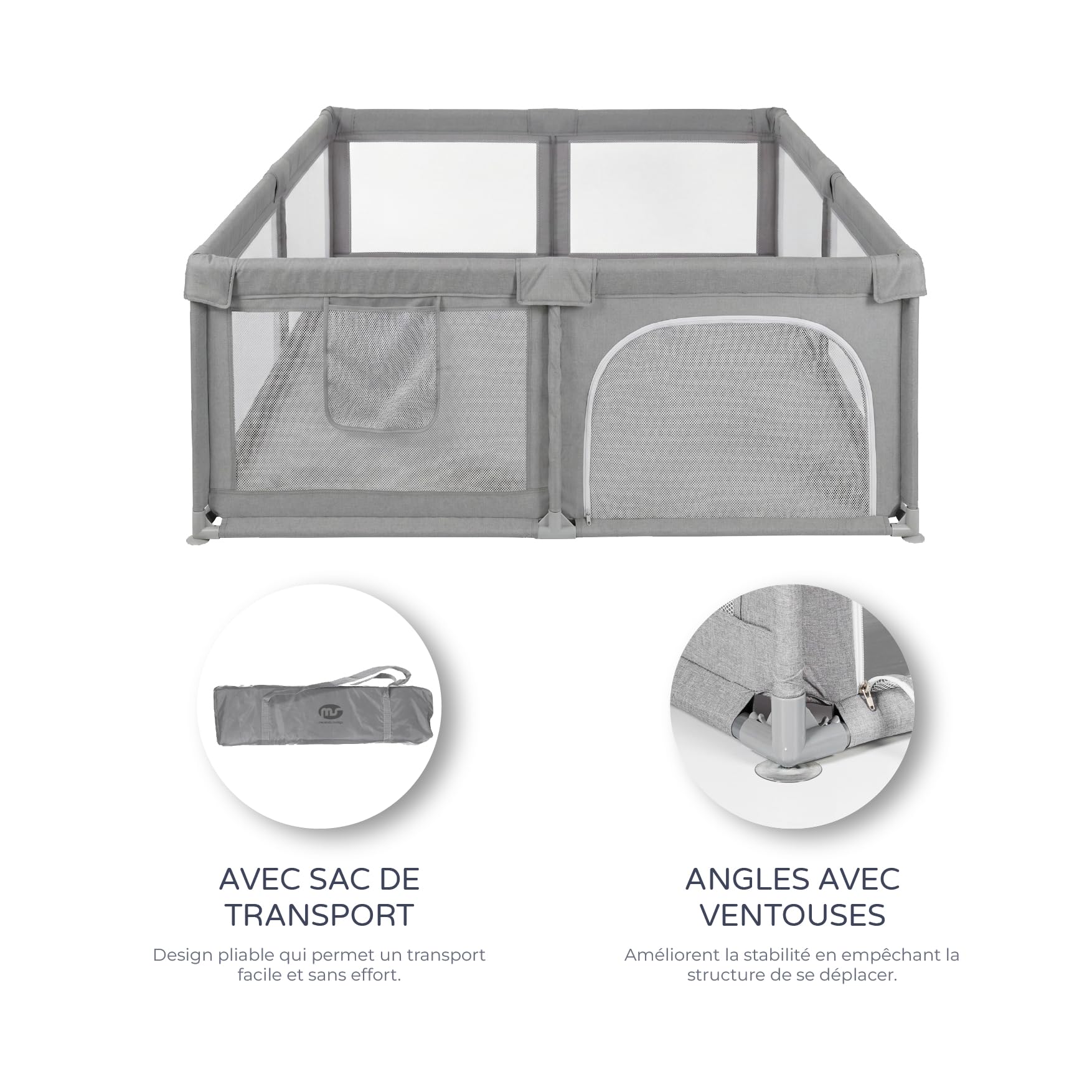 MS BabyWrld - PARC DE JEUX OXFORD - XXL - 200x180 - Parc pour bébé pliable | Aire de jeux pour bébé | Sécurisé | Avec ouvertures zippées et fenêtres en filet | Sac de transport