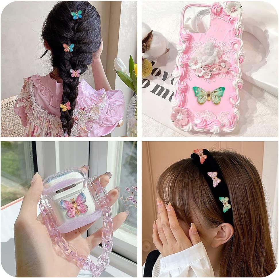 KISSITTY 48pcs Butterfly Charms for Hair Clips Shoe Decor Flat Back Resin Cabochons Embellishments for Photo Frames Crafts Scrapbooking Key Chains Gift Box Bottles Jewelry Making - Image 2