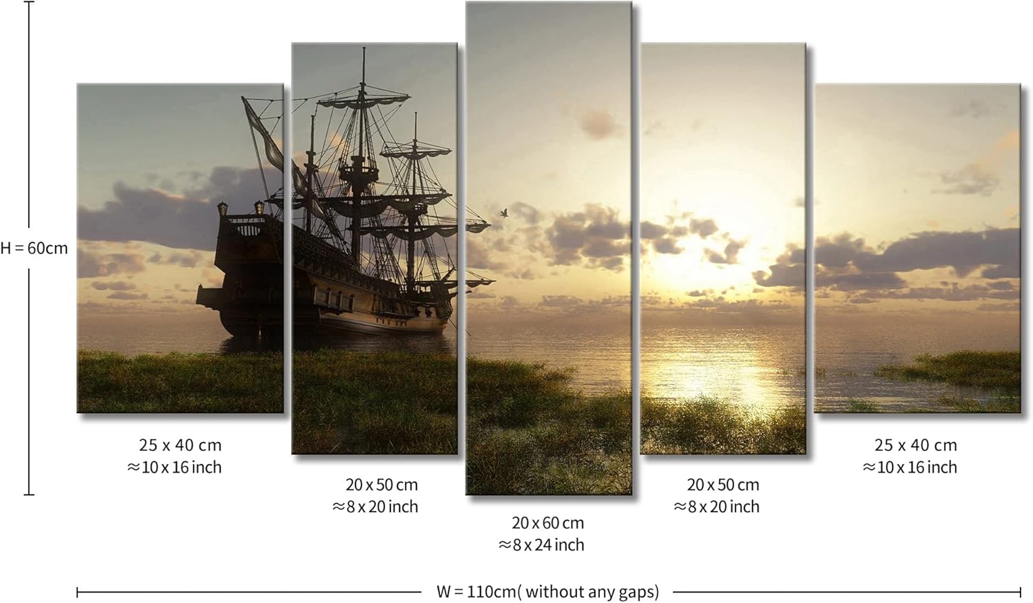 Pirate Ship Nautical Wall Art Viking Ship 5 Panel Painting The Picture Prints On Canvas Modern Artwork for Living Room Home Decor