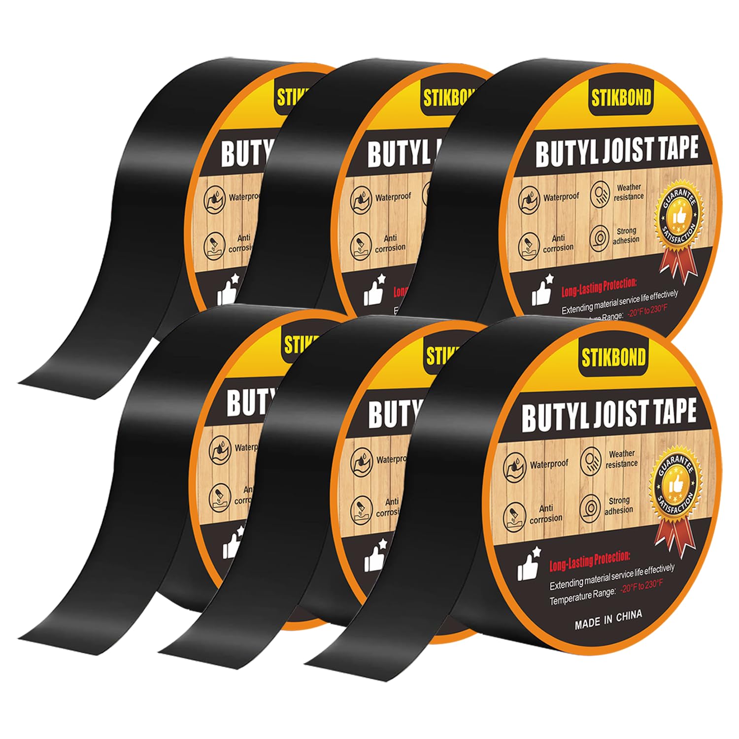Joist Tape 2" x 50FT 6rolls Butyl Deck Tape,Resistance Butyl Tape,Waterproof and Anti-Corrosion Flashing Tape for Wood Deck, Joist, Beams, Roofs, RV, Doors