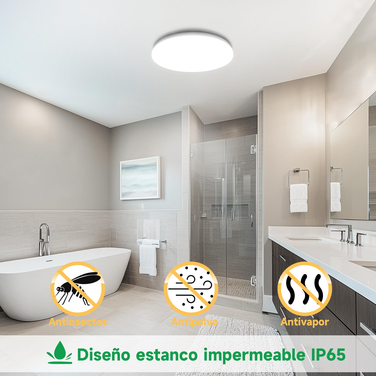 Pack 2 Plafoniera LED Soffitto Baño IP65, 17W 2335lm (150W), Blanco Neutro 4000K, Redondo 22cm - Resistente a Humedad