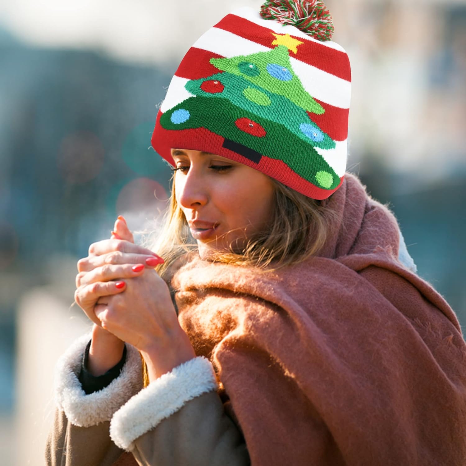 Sept.Filles Kids Christmas Party Holiday Hats Light up Hat Beanie Winter Hat Scarf Kids Beanie - Image 6