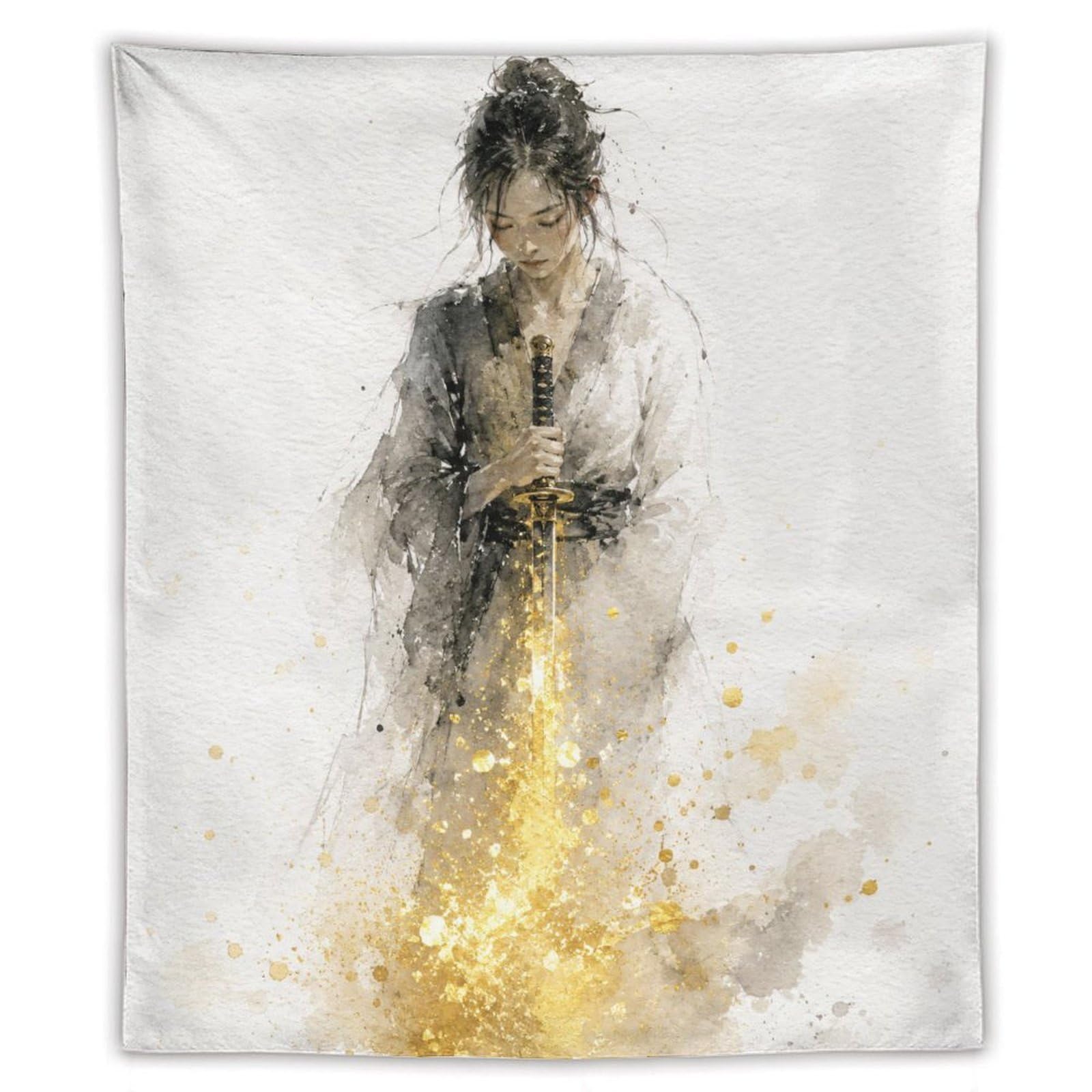 H3B8U2Y5 Woman with Golden Light Wall Tapestry, Watercolor, Entryway