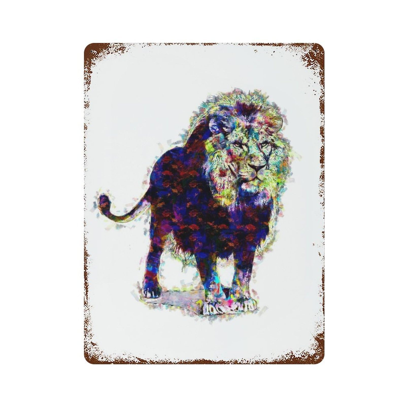 Lion Paint Art Rust Effect Tin Sign 15.7"x11.8", Ideal for Farmhouse, Kitchen And Entryway Decor