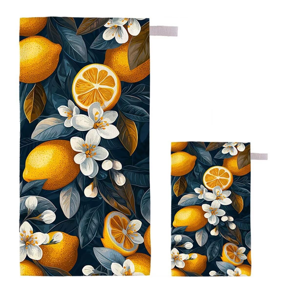 Telo Mare XXL 100x200cm/35x70cm, 2 Set Telo Mare Microfibra Limone Asciugamano Palestra Uomo, Antisabbia, Leggero, Asciugatura Rapida, Teli da Spiaggia Grandi Accessori per Camping Natation Yoga I-93