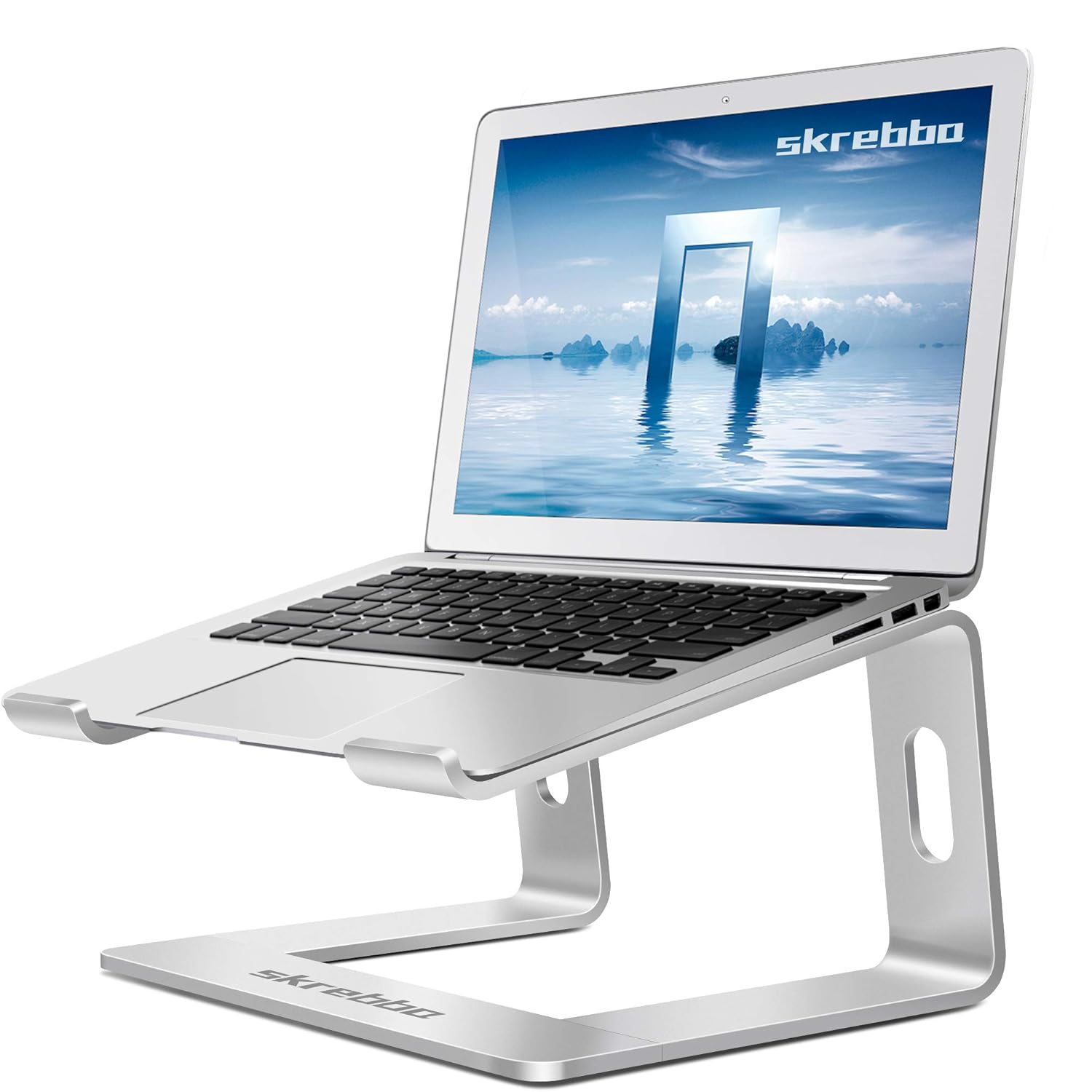 Laptop Stand, Upgraded Detachable Aluminum Computer Tablet Notebook Holder Stand for Desk, Ergonomic Laptop Riser Stand Mount Portable Laptop Elevator Compatible with All Laptops 10″-15.6″ (Silver)