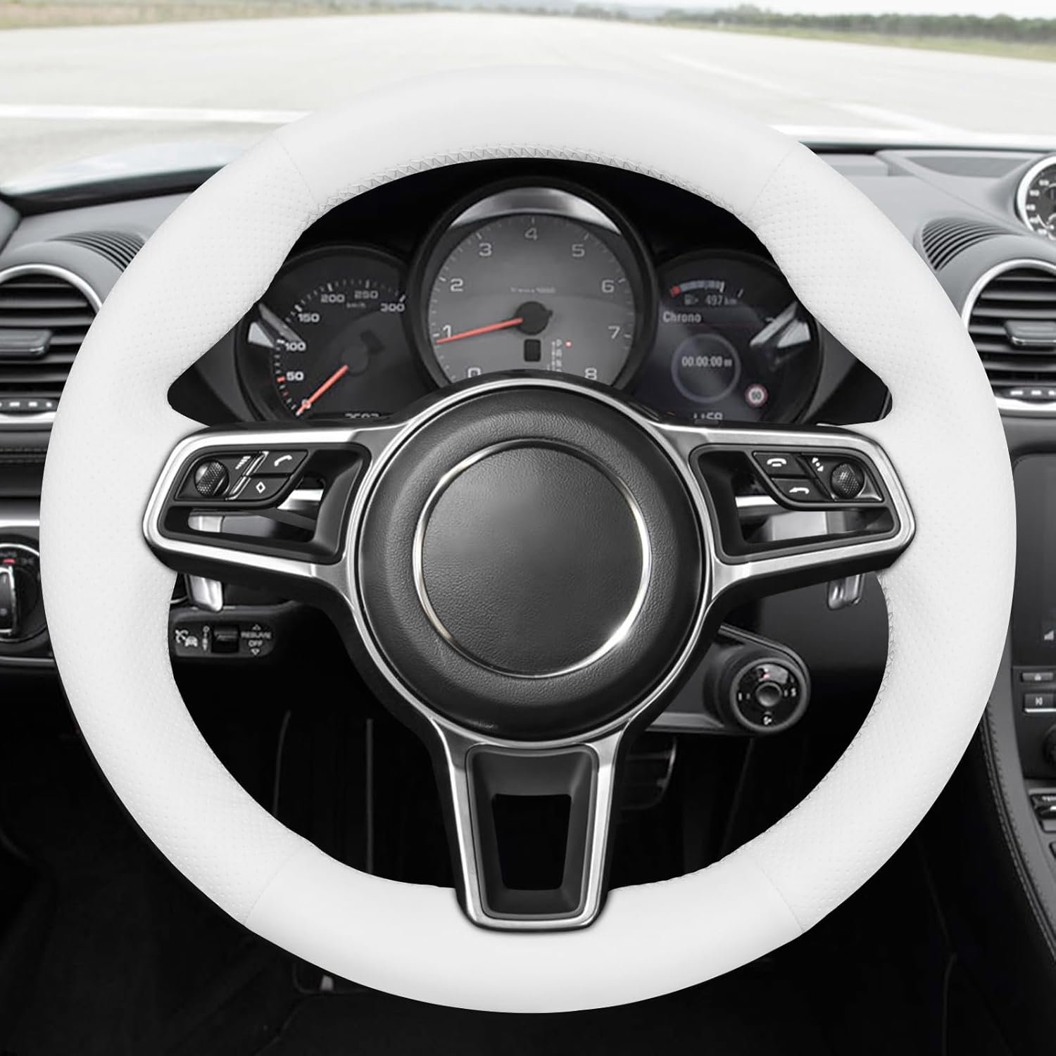 MEWANT Hand Stitched Car Steering Wheel Cover for Porsche 718 Boxster 2016-2022/718 Cayman 2017-2022 / Cayenne 2014-2022/ Panamera/Macan / 911 2015-2019/918 Spyder