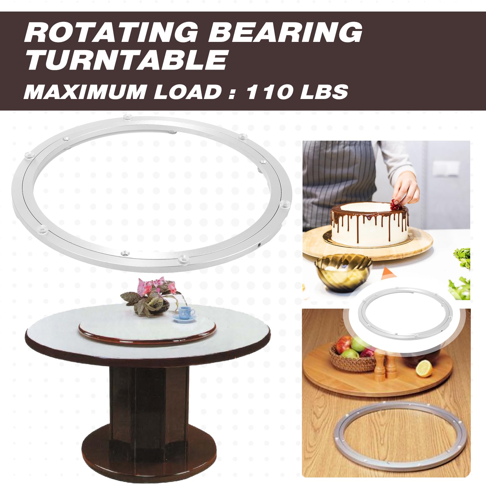 Paquete de 2 piezas de 14 pulgadas Lazy Susan Hardware de aleación de aluminio giratorio de hardware resistente Lazy Susan Mecanismo de anillo para cocina, mesa de comedor 7