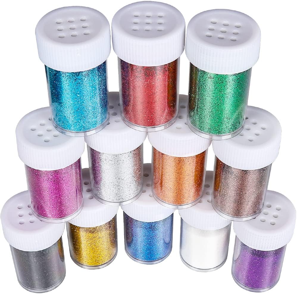 Glitter, Teenitor Fine Glitter, for Slime, Art and Crafts, Nail Art Polish, Scrapbooking, Paints, Assorted Color Kit, 15g Each, Set of 12 : Everything Else