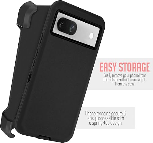 Miniatura 4 de Funda para Google Pixel 8, resistente y duradera, con protección de puerto, incluye soporte de clip con protector de pantalla integrado (negro)