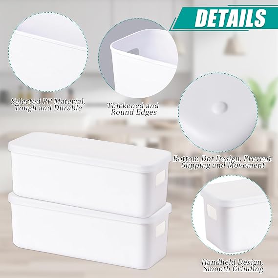 2 Pcs Small Storage Box with Lid, White Plastic Storage Boxes