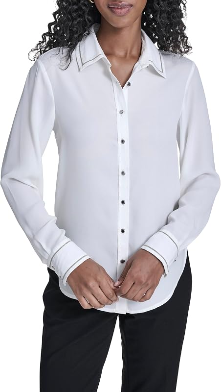 Women's Long Sleeve Button Up Collared Blouse