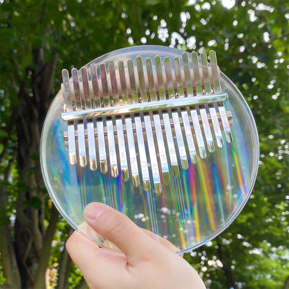 Piano à pouce rond arc-en-ciel transparent à 17 touches - Corps transparent - Kalimba en cristal acrylique avec étui rigide - Cadeau avec marteau d'accordage