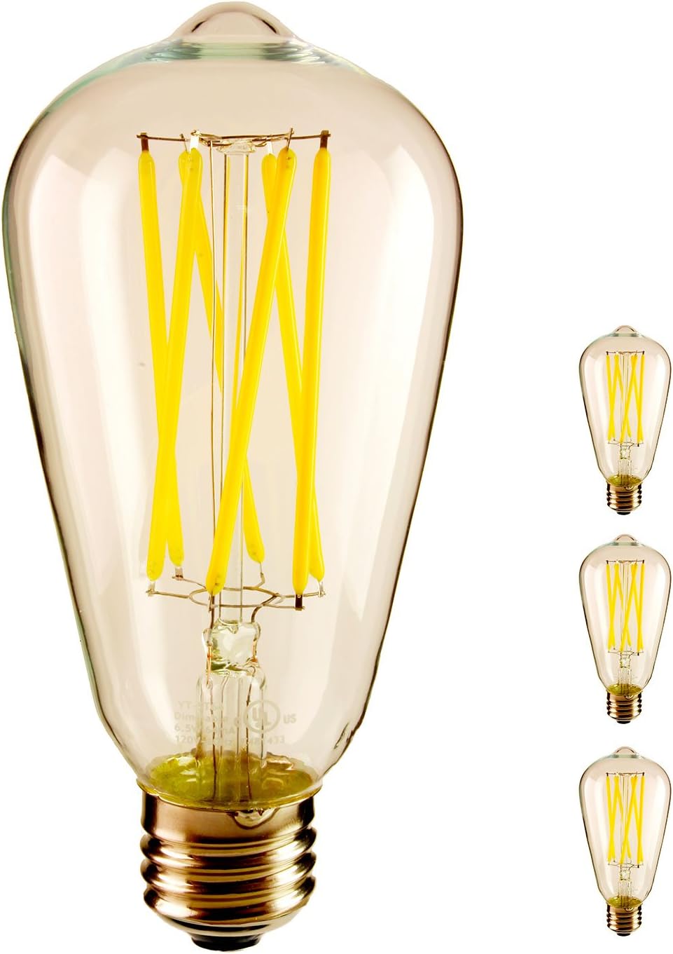 YUURTA ST64 6.5W 120V Dimmable Antique Vintage Edison LED Long Filament Bulbs 360 degree E26 Warm White Pack of 3 (2700K)