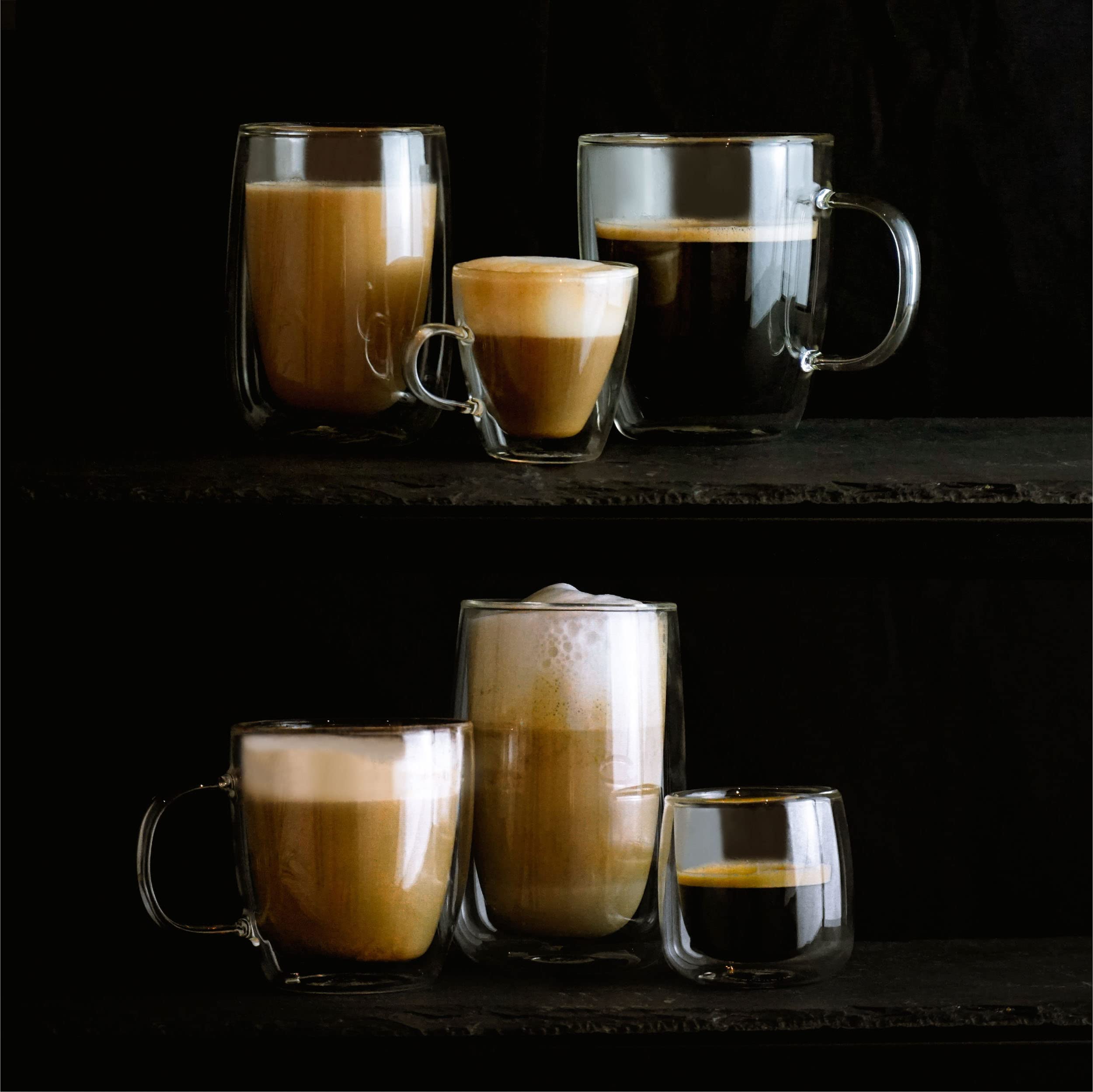 Cosumy 4 Bicchieri a Doppia Parete da 250ml per Cappuccino - Mantengono la Temperatura - Proteggono le Mani - Con Confezione Regalo
