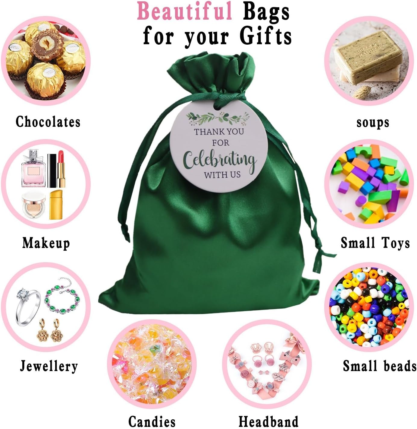 GUIFIER 30 PCS 6" x 9" Satin Gift Bags with Drawstring and Tags, Silk Jewelry Bags, Party Favor Bags, Fabric Gift Wrap Bags for Baby Shower, Bridal Shower, Christmas, Birthday, Wedding (Green) - Image 5