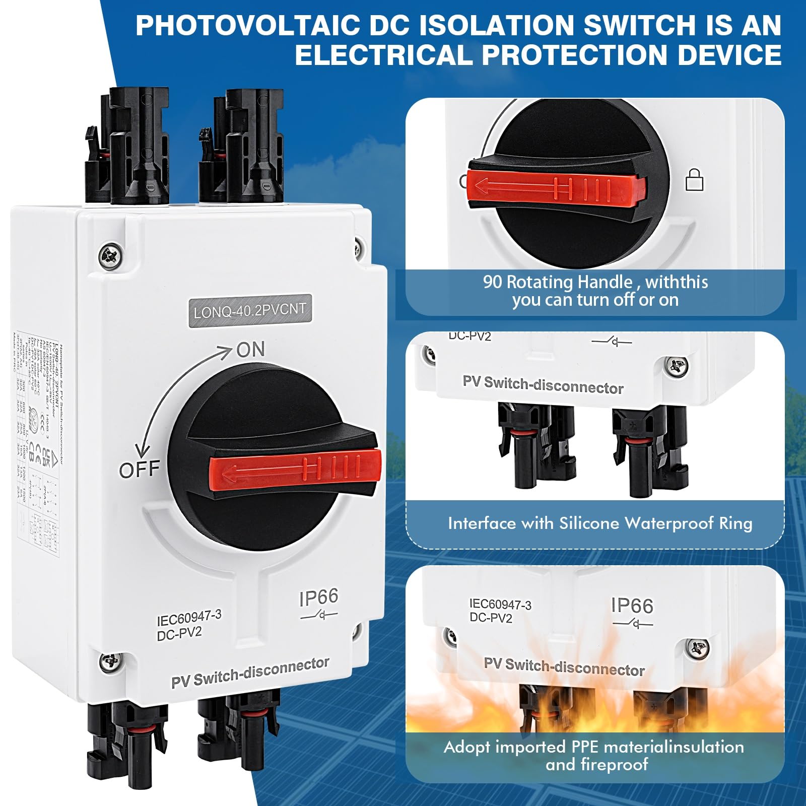 DC Trennschalter PV Anlage 32A 1200V, Solar-Trennschalter-Leistungsschalter DC Trennschalter Leistungsschalter PV Combiner Box,IP66 Wasserdicht, für Solar Photovoltaik (2 Eingänge,2 Ausgänge)